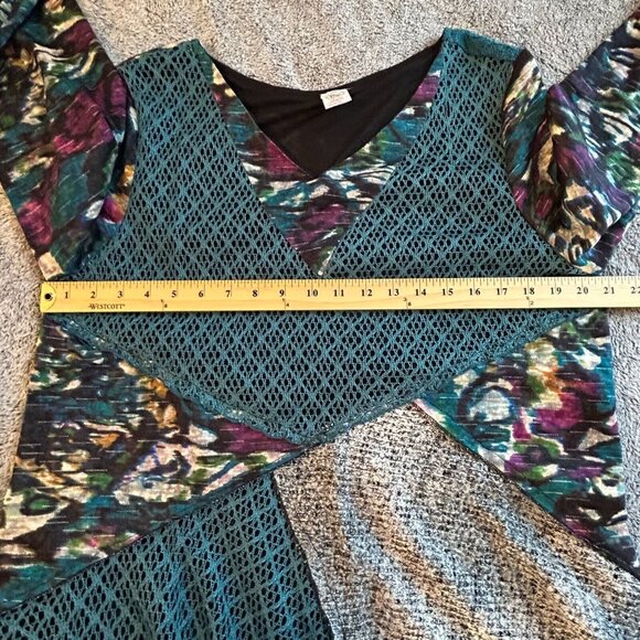 THis That Mixed Media Top 2XL Wool Blend Art Boho Abstract Patchwork Lace 17534 - Picture 8 of 9